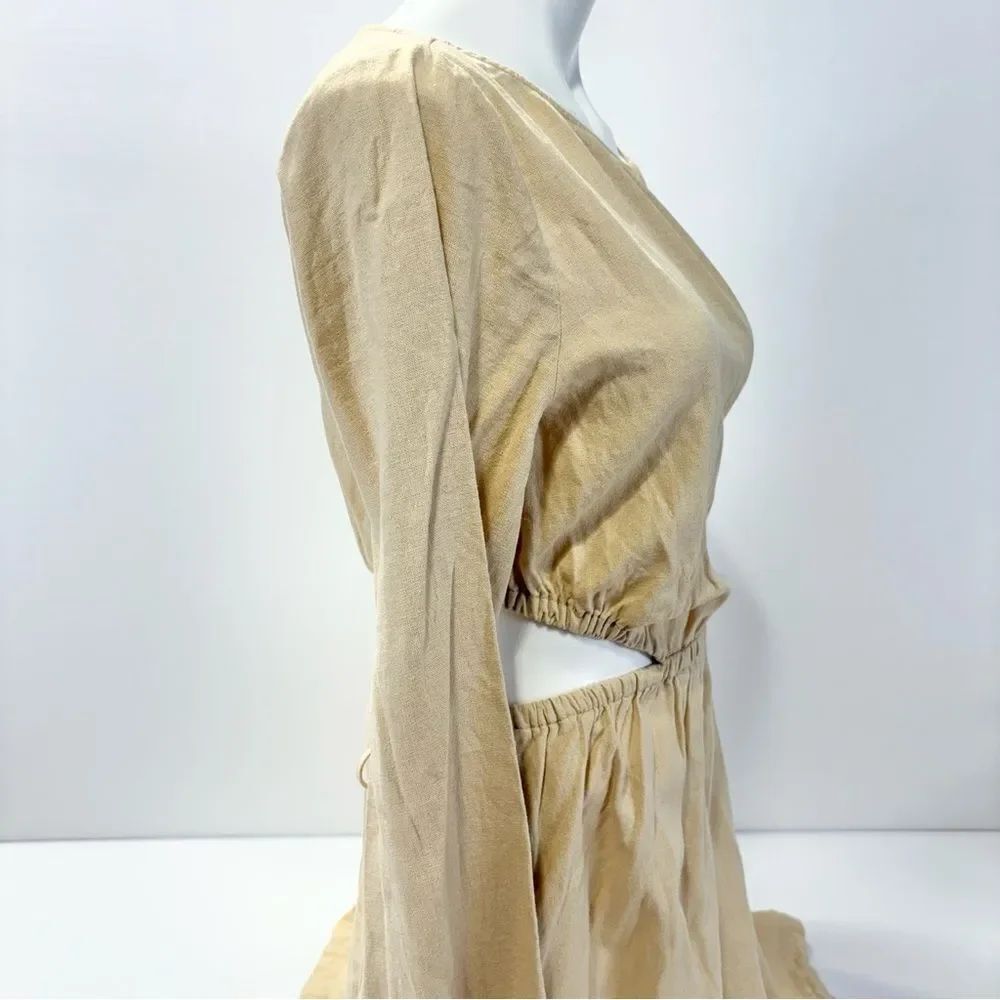 Universal Thread Linen Cutout Fit & Flare Dress Size XL Long Sleeve Tan Beige - Picture 2 of 12